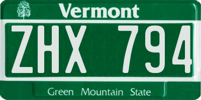 VT license plate ZHX794