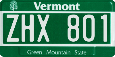 VT license plate ZHX801