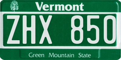 VT license plate ZHX850