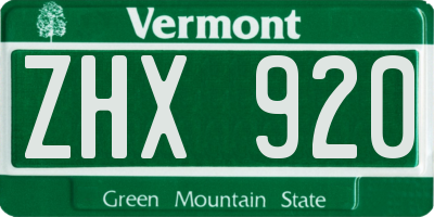 VT license plate ZHX920