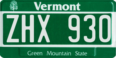 VT license plate ZHX930