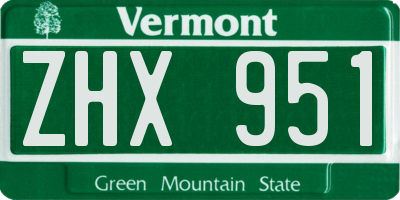 VT license plate ZHX951