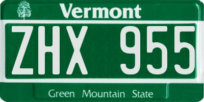 VT license plate ZHX955