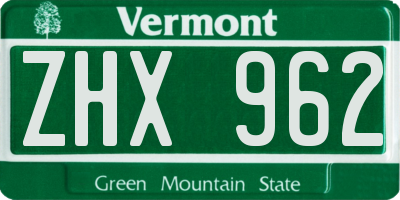 VT license plate ZHX962