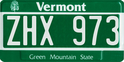 VT license plate ZHX973