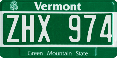 VT license plate ZHX974
