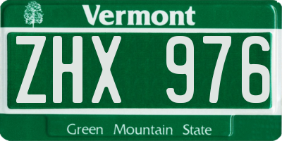VT license plate ZHX976