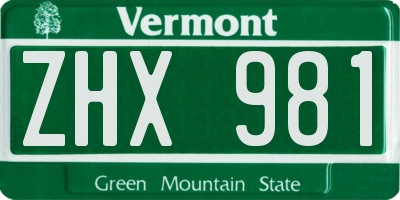 VT license plate ZHX981