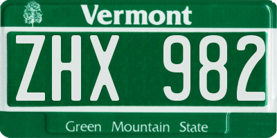 VT license plate ZHX982