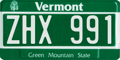 VT license plate ZHX991