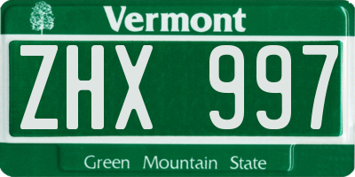 VT license plate ZHX997