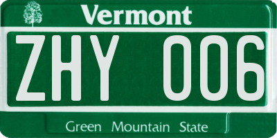 VT license plate ZHY006