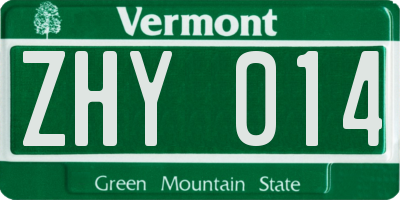 VT license plate ZHY014