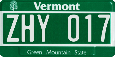 VT license plate ZHY017