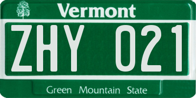 VT license plate ZHY021