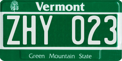 VT license plate ZHY023