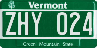 VT license plate ZHY024