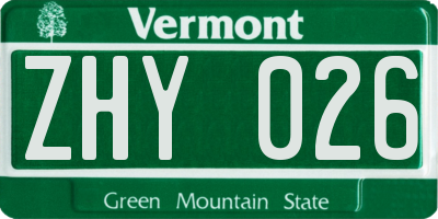 VT license plate ZHY026