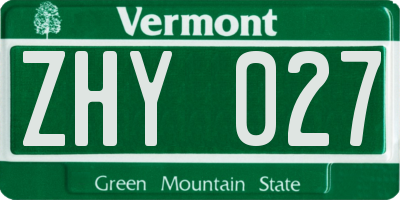 VT license plate ZHY027