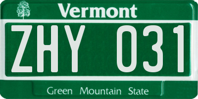 VT license plate ZHY031