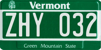 VT license plate ZHY032