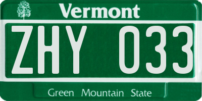 VT license plate ZHY033