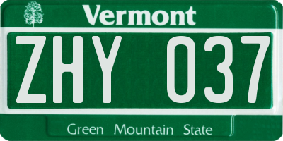 VT license plate ZHY037