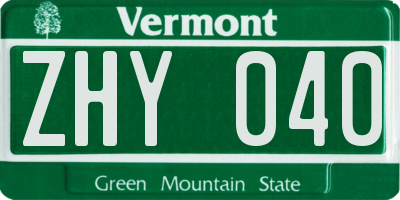 VT license plate ZHY040