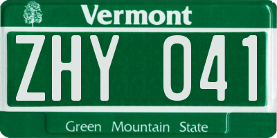 VT license plate ZHY041