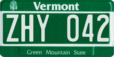 VT license plate ZHY042