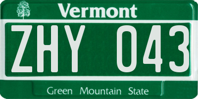 VT license plate ZHY043