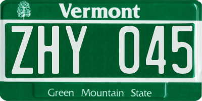 VT license plate ZHY045