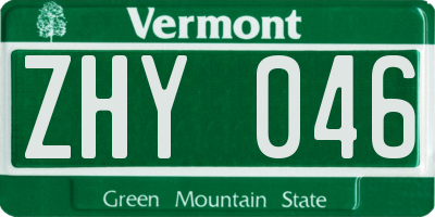 VT license plate ZHY046