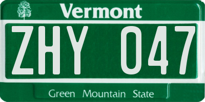 VT license plate ZHY047