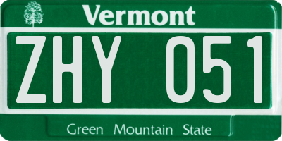 VT license plate ZHY051