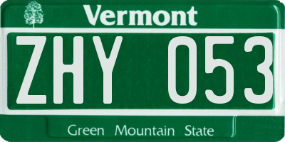 VT license plate ZHY053