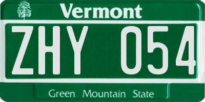 VT license plate ZHY054