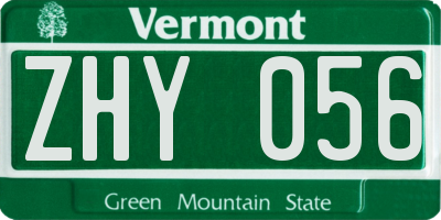 VT license plate ZHY056