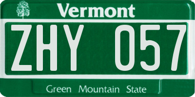 VT license plate ZHY057