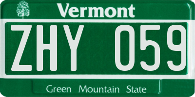 VT license plate ZHY059