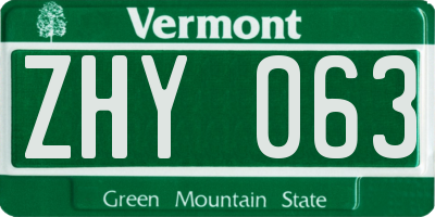VT license plate ZHY063
