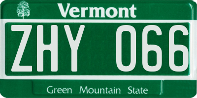 VT license plate ZHY066