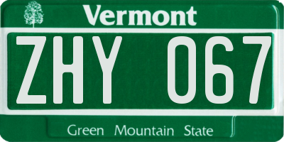 VT license plate ZHY067