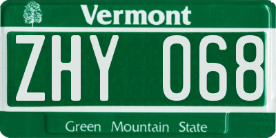 VT license plate ZHY068