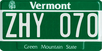 VT license plate ZHY070