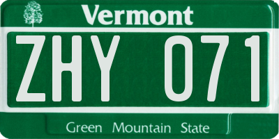 VT license plate ZHY071