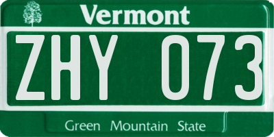 VT license plate ZHY073