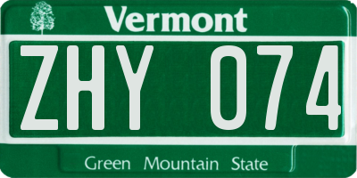 VT license plate ZHY074