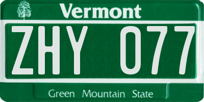 VT license plate ZHY077