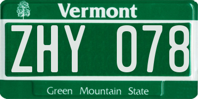 VT license plate ZHY078